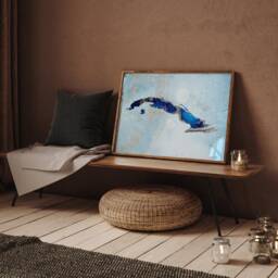 Cuba Map Shades Of Blue & Silver Wall Art Print - thumbnail 2