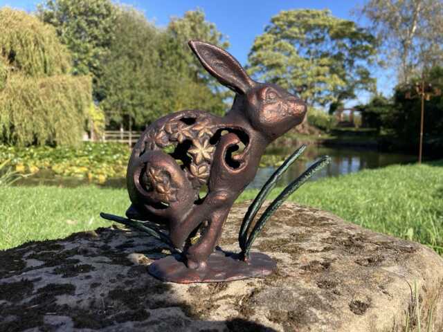 Metal Cast Aluminium Running Rabbit/Hare Statue Garden Ornament - image 1