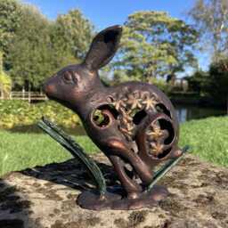 Metal Cast Aluminium Running Rabbit/Hare Statue Garden Ornament - thumbnail 2