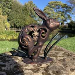 Metal Cast Aluminium Running Rabbit/Hare Statue Garden Ornament - thumbnail 3