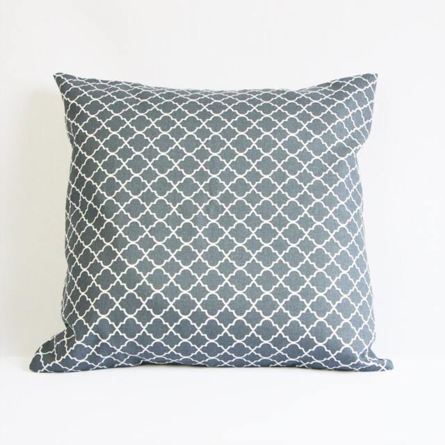 Grey Graphic Pillow Case, Moroccan Print Cover, Quatrefoil Pillow, Clover Anthracite & White, Hard Coal Case - image 1