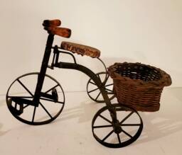 Antique Doll Size Victorian Tricycle Wicker Basket Made Of Wrought Iron, Wood Found By Foo La