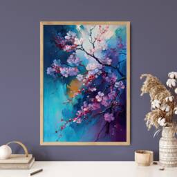 Cherry Blossom Art Print Japanese Sakura Branch, Abstract Acrylic Style - thumbnail 2