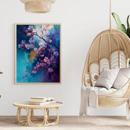 Cherry Blossom Art Print Japanese Sakura Branch, Abstract Acrylic Style - thumbnail 3