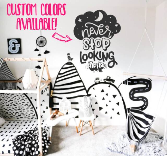 Never Stop Looking Up Dreamer Minimalist Monochrome Playroom Removable Wall Decal Sticker Diy Clouds Birthday Christmas Gift Remodel Hipster - image 1