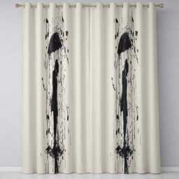Musical Couple Under Umbrella Black Silhouette Art Decorative Artistic Home Decor Readymade Eyelet Ring Top Thermal 100% Blackout Curtains - thumbnail 3