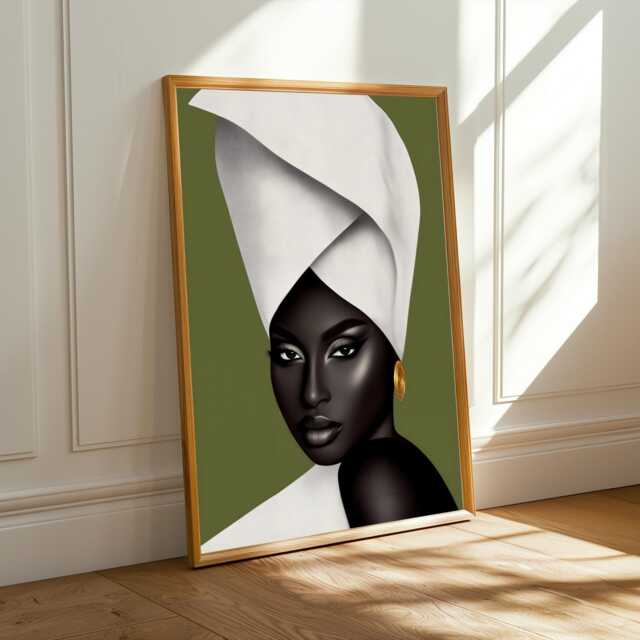 African Beauty Portrait - Olive Green & Black Contemporary African-Inspired Art - Poster Only - image 1