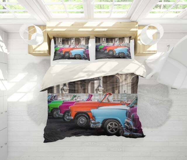 3D Car Bedding Set, Vintage Cabriolet Duvet Cover, Queen King Size - image 1