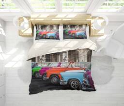 3D Car Bedding Set, Vintage Cabriolet Duvet Cover, Queen King Size - thumbnail 1