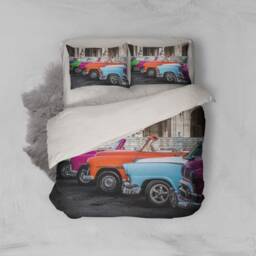 3D Car Bedding Set, Vintage Cabriolet Duvet Cover, Queen King Size - thumbnail 2