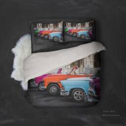 3D Car Bedding Set, Vintage Cabriolet Duvet Cover, Queen King Size - thumbnail 3