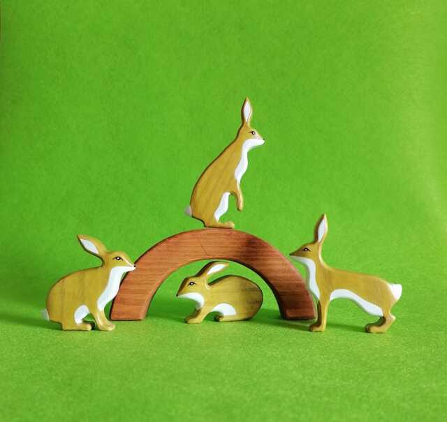 Wooden Hare Family Toy Set Handmade Beechwood Waldorf Toys - image 1
