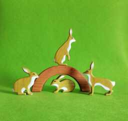 Wooden Hare Family Toy Set Handmade Beechwood Waldorf Toys