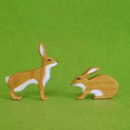 Wooden Hare Family Toy Set Handmade Beechwood Waldorf Toys - thumbnail 2