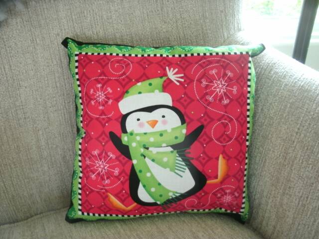 Holiday Penguin Pillow, Decorative Accent Pillow - 9x9 - image 1