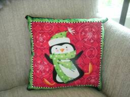 Holiday Penguin Pillow, Decorative Accent Pillow - 9x9 - thumbnail 1