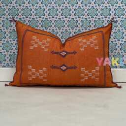 Yakiti-Orange Square Moroccan Pillows, Aka Cactus Silk Pillow, Decorative Pillows, Sabra Pillows, Moroccan Decor Designer Cactus - thumbnail 3