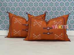 Yakiti-Orange Square Moroccan Pillows, Aka Cactus Silk Pillow, Decorative Pillows, Sabra Pillows, Moroccan Decor Designer Cactus