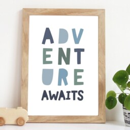Adventure Awaits Print, Boys Nursery Prints, Explorer Wall Art, Bedroom Playroom Prints - thumbnail 1
