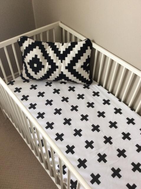 Sale Modern Black & White Fitted Crib Sheet in Large Crosses, Plus Signs Print, Modern Nursery Bedding, Baby Gift, Sheet, Dec - image 1