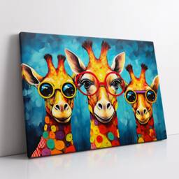 Colorful Giraffe Family Glasses Abstract Oil Painting Style Wall Art, Framed Canvas Poster Print, Home Kitchen Office Room Decor, Gifts - thumbnail 2
