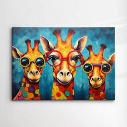 Colorful Giraffe Family Glasses Abstract Oil Painting Style Wall Art, Framed Canvas Poster Print, Home Kitchen Office Room Decor, Gifts - thumbnail 3
