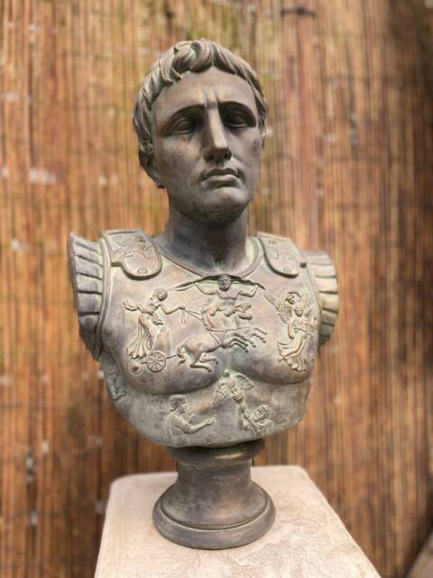 Bronze Painted Julius Caesar Bust Stone Bronze Finish Antique Roman Country House - image 1
