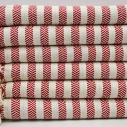 "Bath Towel, Pool Towel, Red Striped Towel, Herringbone Towel, 38""x63" - thumbnail 3