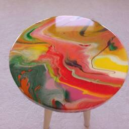 Handmade Orange Resin Coffee Table, Modern Plant Stand - thumbnail 3