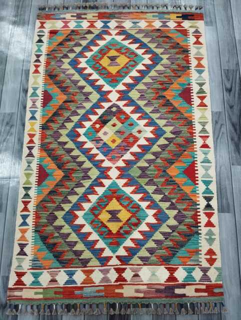 Tribal Rug, Handmade Artisan Afghan Turkish Scandinavian Navajo Bohemian Flatweave Wool Kilim Rug 156x96 cm - image 1