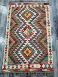 Tribal Rug, Handmade Artisan Afghan Turkish Scandinavian Navajo Bohemian Flatweave Wool Kilim Rug 156x96 cm - thumbnail 1