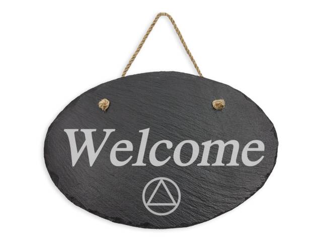 Aa Group Welcome Sign, Natural Slate Hanging Plaque, Laser Engraved Alcoholics Anonymous Wall Hanging, Symbol - image 1