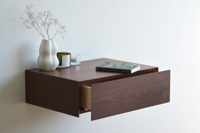 Minimalist Floating Nightstand With Drawer Made Of Walnut - Various Sizes Single Or Double - image 1