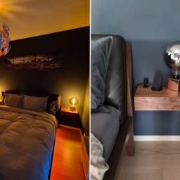 Minimalist Floating Nightstand With Drawer Made Of Walnut - Various Sizes Single Or Double - thumbnail 3