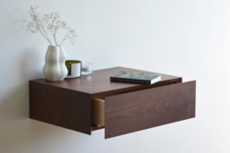 Minimalist Floating Nightstand With Drawer Made Of Walnut - Various Sizes Single Or Double - thumbnail 1