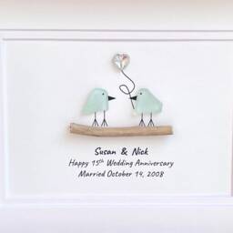 15Th Wedding Anniversary Personalized Gift, Fifteenth Crystal Sea Glass Art, Framed Gift For Wife, Husband, Parents, Friends - thumbnail 3