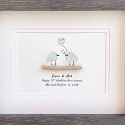 15Th Wedding Anniversary Personalized Gift, Fifteenth Crystal Sea Glass Art, Framed Gift For Wife, Husband, Parents, Friends - thumbnail 2