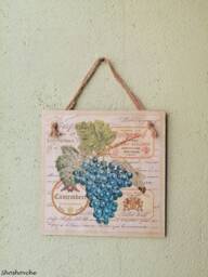 Wine Kitchen Wall Decor Sign, French Farmhouse Grape Hanging, Rustic Winery For Dining Room - thumbnail 1