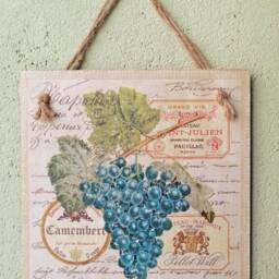 Wine Kitchen Wall Decor Sign, French Farmhouse Grape Hanging, Rustic Winery For Dining Room - thumbnail 2
