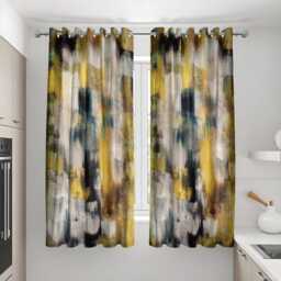 Abstract Art Curtains, Modern Geometric Brush Stroke Window Drapes, Yellow & Blue Artistic Treatments, Custom Sizes Available - thumbnail 3
