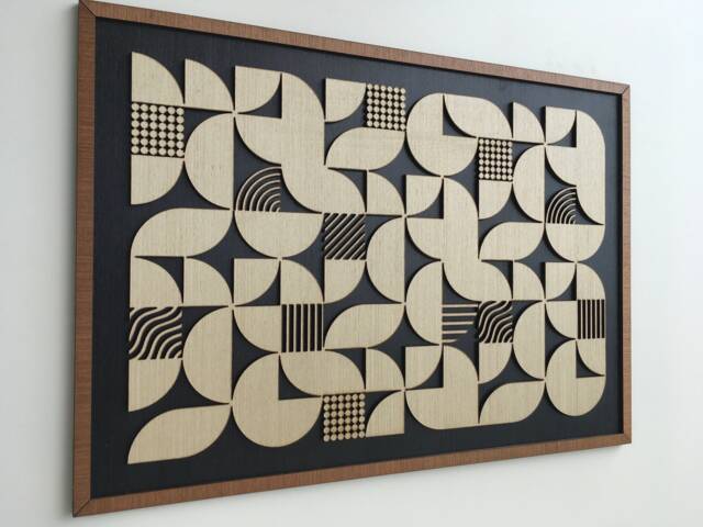 Geometric Abstract Wood Wall Art - Modern Minimal Black & White Collection - Single Piece - image 1