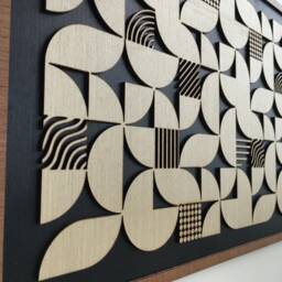 Geometric Abstract Wood Wall Art - Modern Minimal Black & White Collection - Single Piece - thumbnail 4
