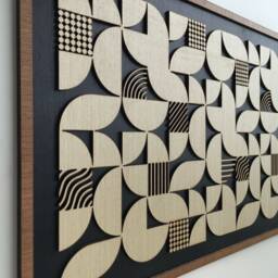 Geometric Abstract Wood Wall Art - Modern Minimal Black & White Collection - Single Piece - thumbnail 3
