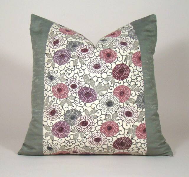 Kimono Silk Pillow Cover Vintage Katazome Floral Throw - image 1