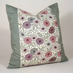 Kimono Silk Pillow Cover Vintage Katazome Floral Throw - thumbnail 2