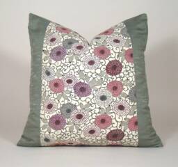 Kimono Silk Pillow Cover Vintage Katazome Floral Throw - thumbnail 1