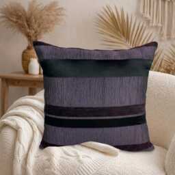 Handmade Crinkle Fabric Stripe Cushion Covers - Royal Purple Black - 18x18 - thumbnail 3