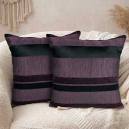 Handmade Crinkle Fabric Stripe Cushion Covers - Royal Purple Black - 18x18
