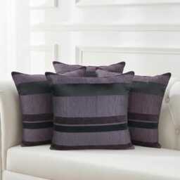 Handmade Crinkle Fabric Stripe Cushion Covers - Royal Purple Black - 18x18 - thumbnail 2