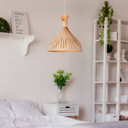 Rustic Set Of 2 Bamboo Wood Pendant Lights, Boho Lighting, Light Fixtures For Farmhouse Decor - thumbnail 3